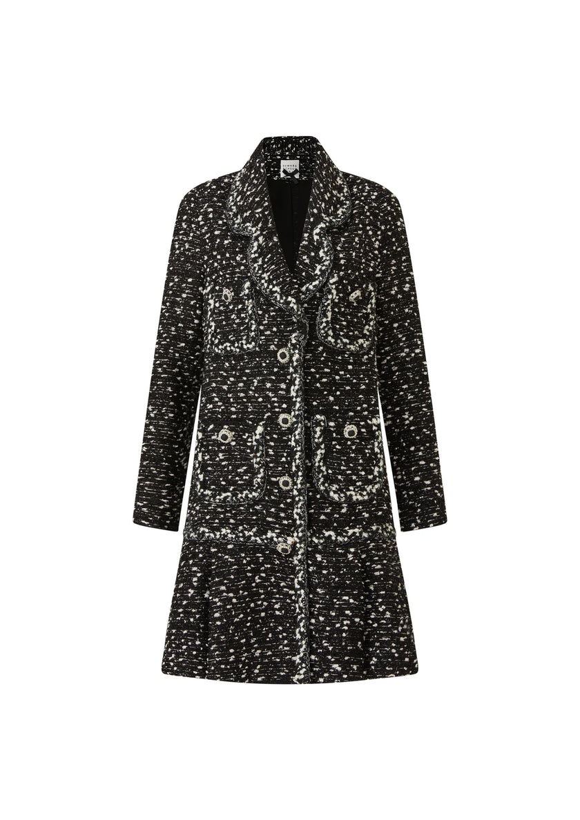 Black & White Natté Trimmed Dress w/ Jewel Buttons