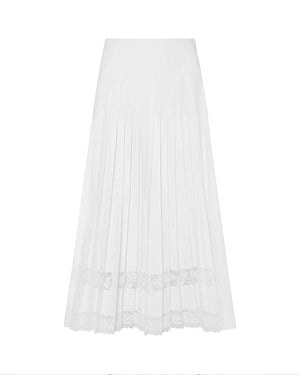 Pleated White Lace Midi Skirt