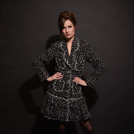 Black & White Natté Trimmed Dress w/ Jewel Buttons