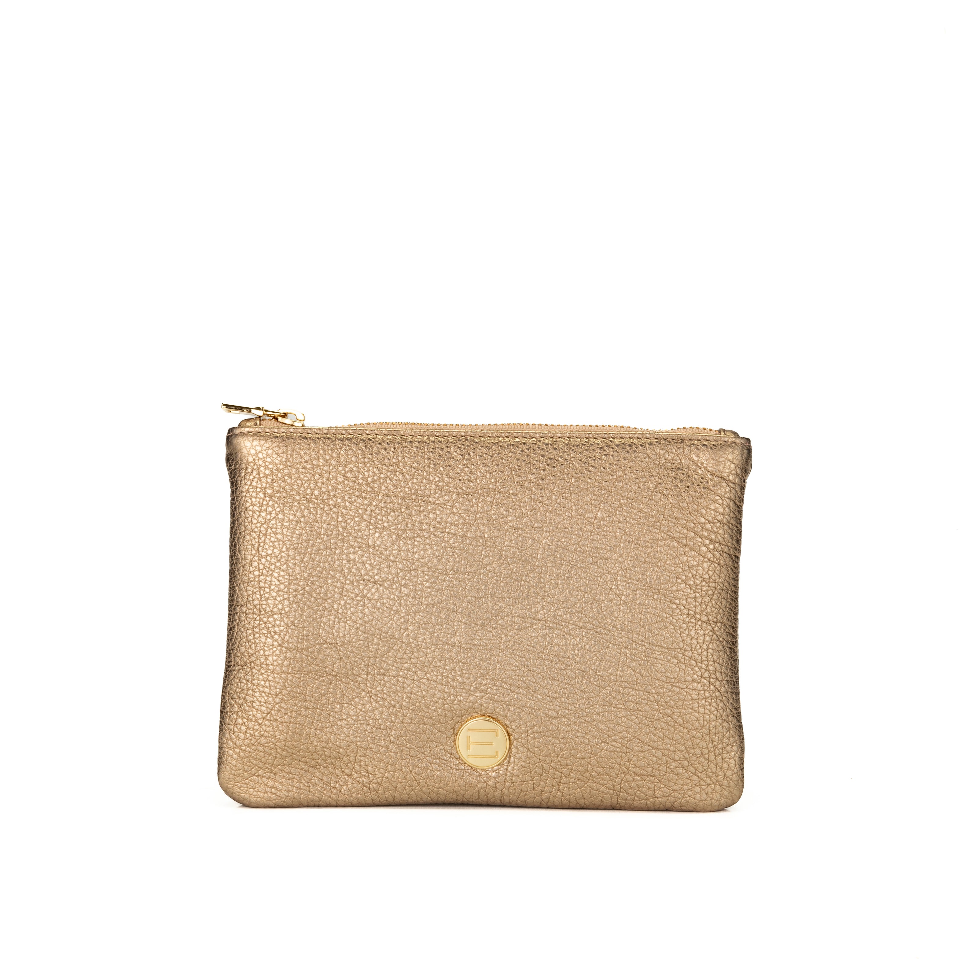 Gigi Zip Pouch- Oro Gold Pebble Leather