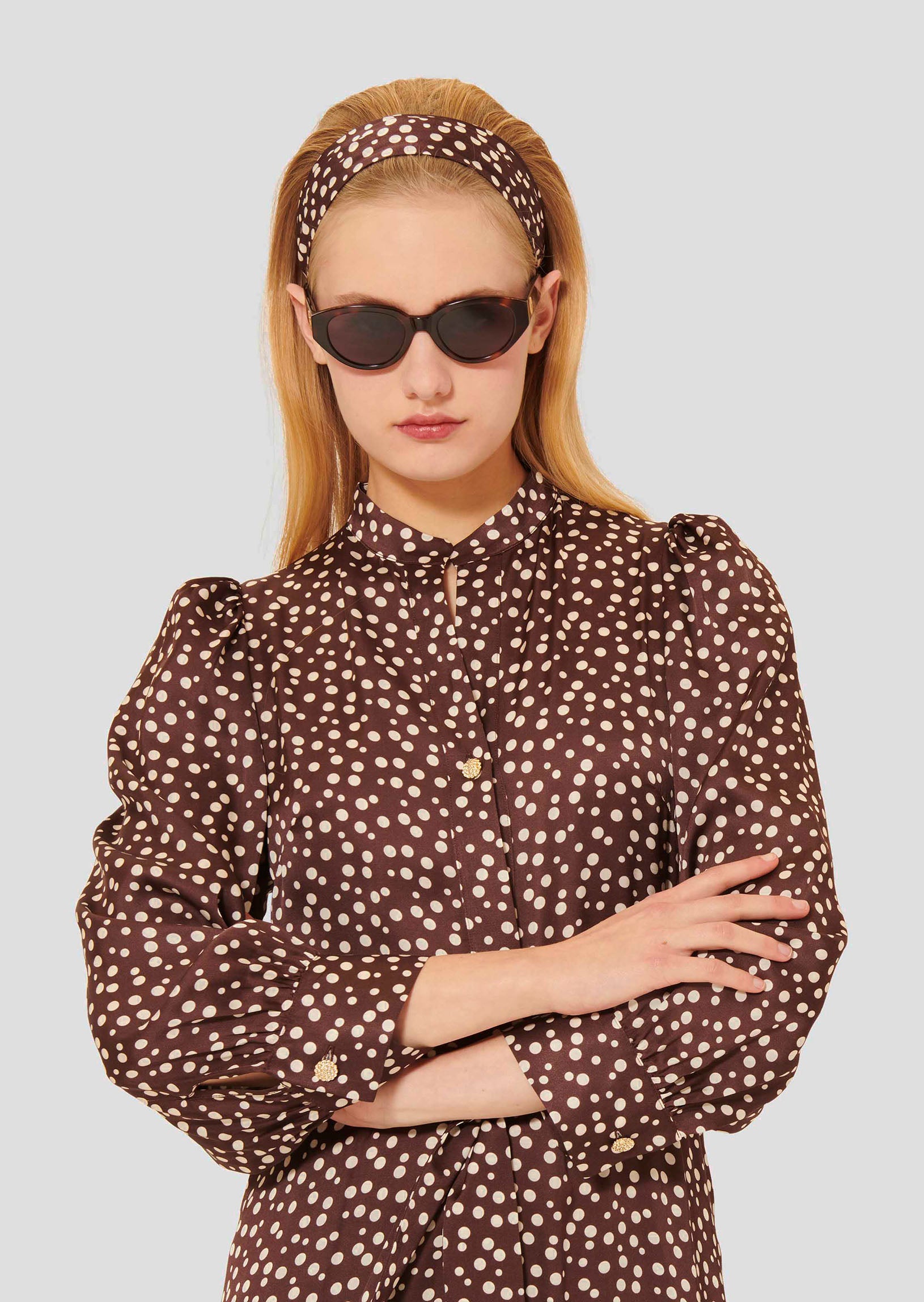 Rivoltina Brown with White Polka Dot Dress