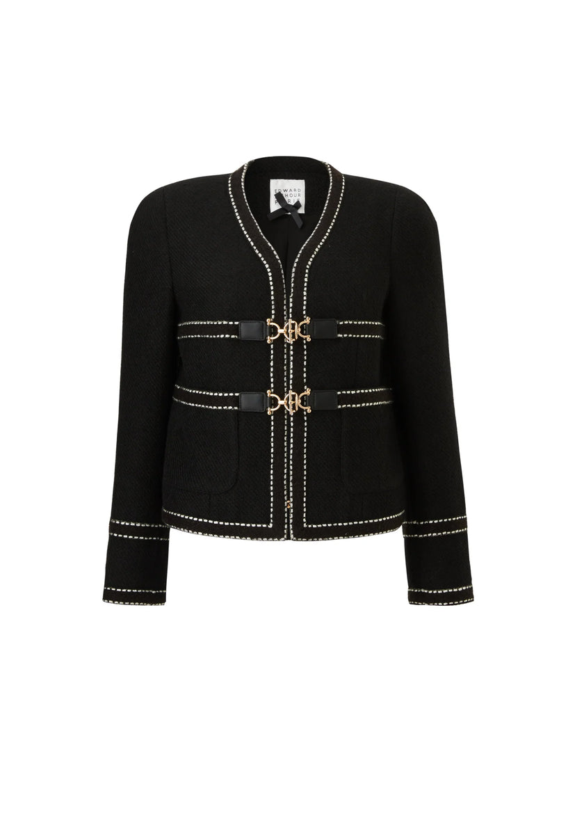 Contrast Stitch Textured Jacket w/ Lock Detail