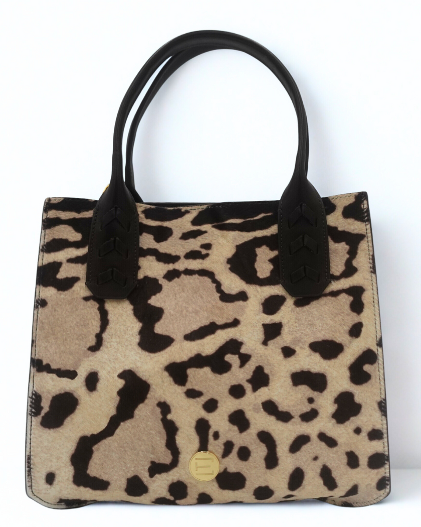 Mauney Satchel Bag- Haircalf Ocelet Snow Leopard (*patterns vary)