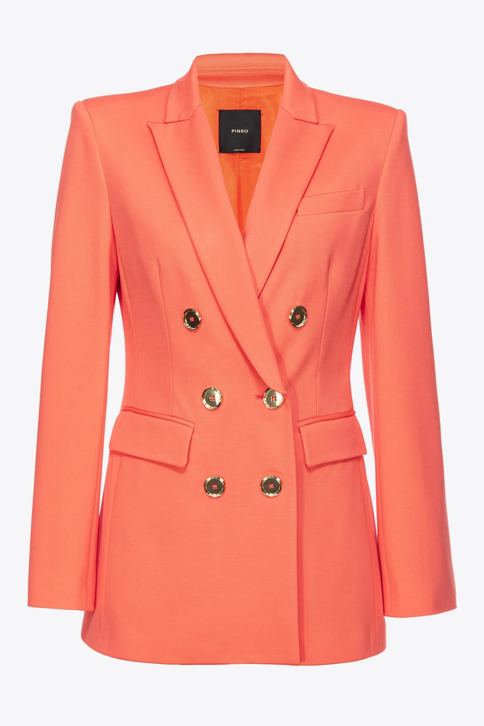 Orange Double-Breasted Blazer with Metal Buttons
