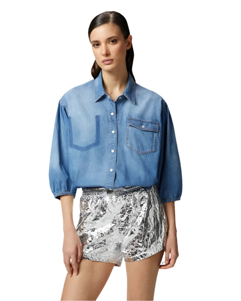 elaine turner Puff Sleeve Denim Shirt Clearance Clothing