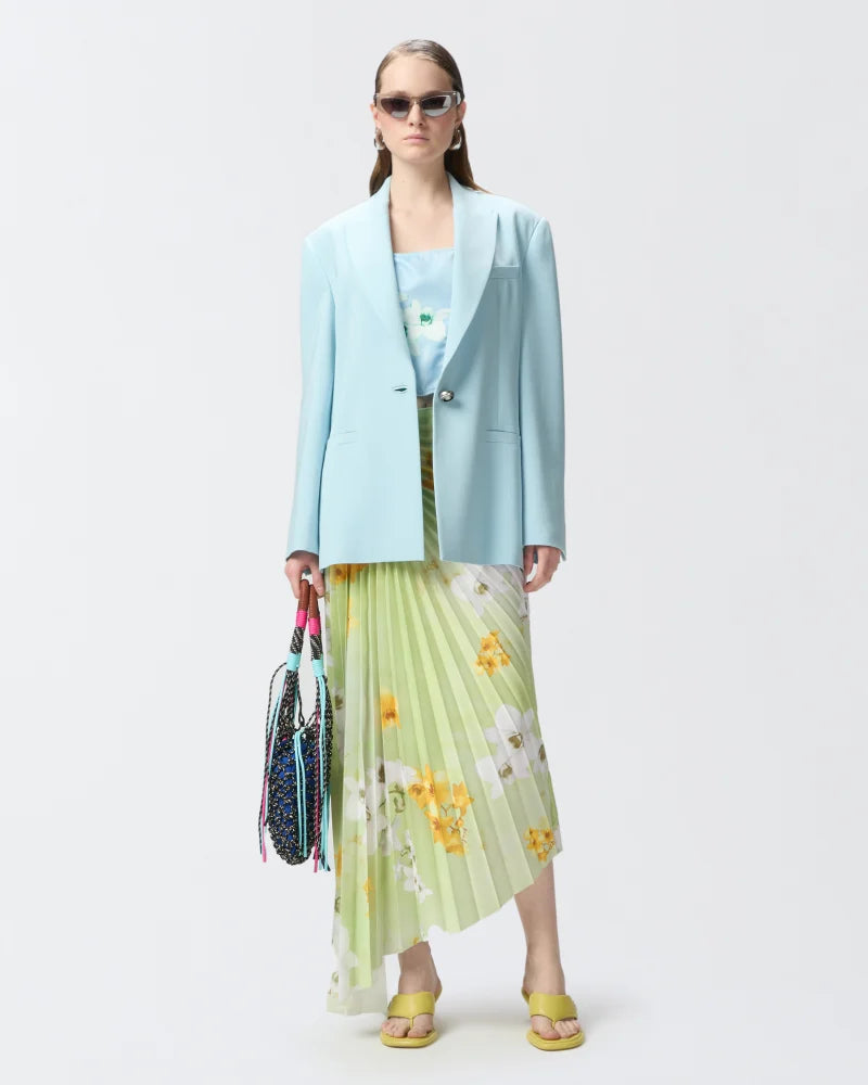 Pleated Floral Midi Skirt