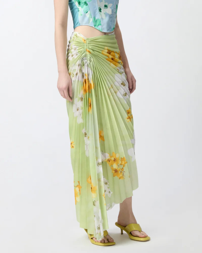 Pleated Floral Midi Skirt