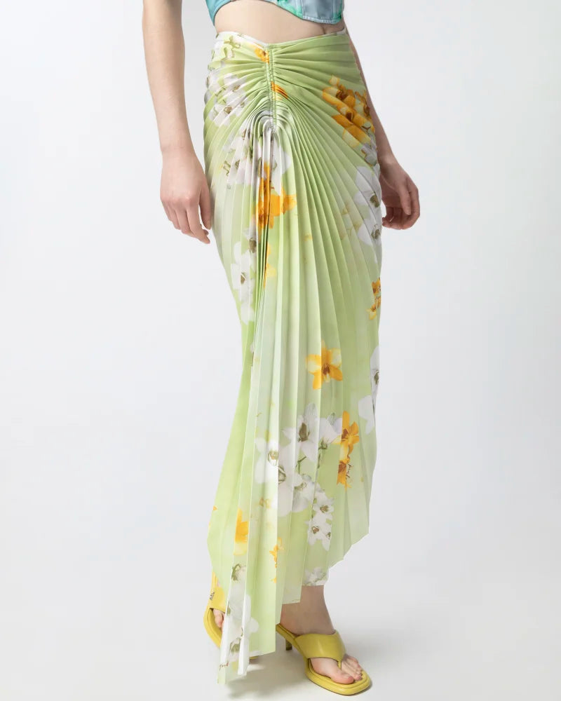 Pleated Floral Midi Skirt