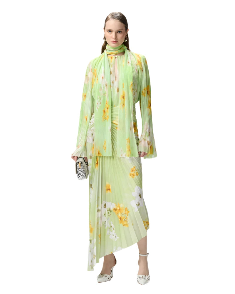 Pleated Floral Blouse