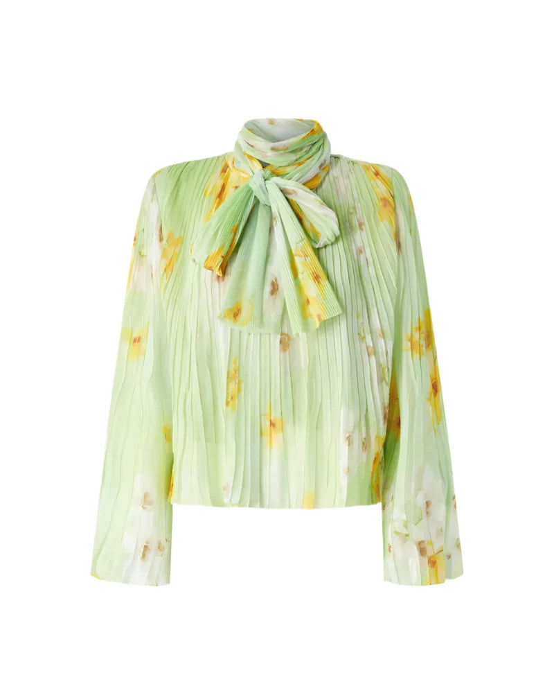 Pleated Floral Blouse