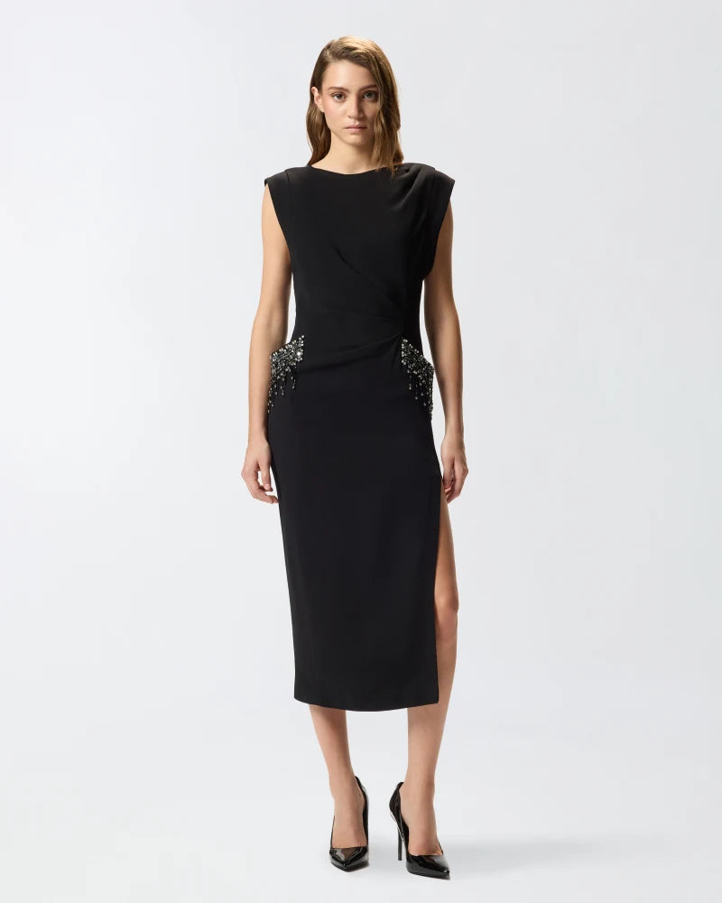 Slim Fit Bejewelled Embroidery Midi Dress