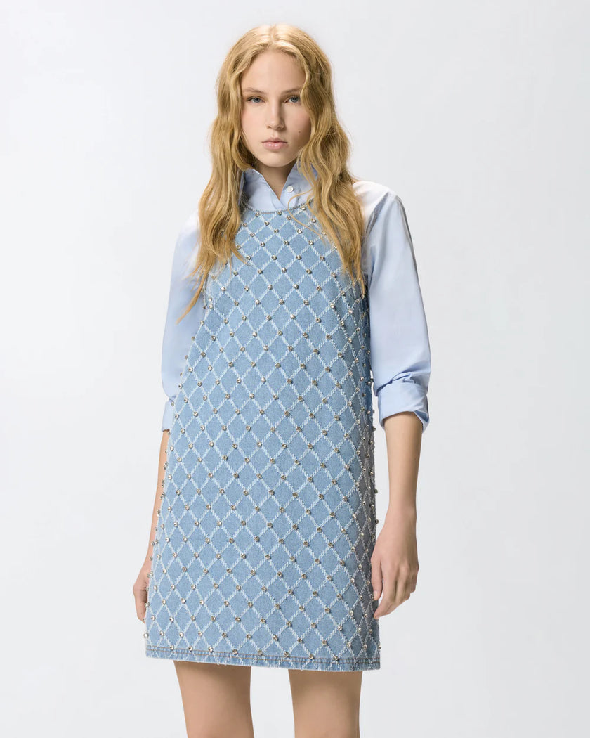 rhinestone denim dress Rhinestone Rodeo Denim Mini Dress - Dark Wash, Medium | Hazel and Olive