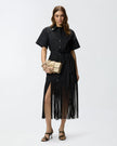 PINKO- Long Shirt Dress w/ Fringing & Metallic Details - Edit by Elaine Turner