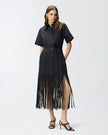PINKO- Long Shirt Dress w/ Fringing & Metallic Details - Edit by Elaine Turner
