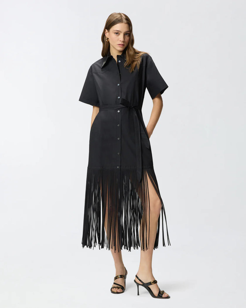 PINKO- Long Shirt Dress w/ Fringing & Metallic Details - Edit by Elaine Turner