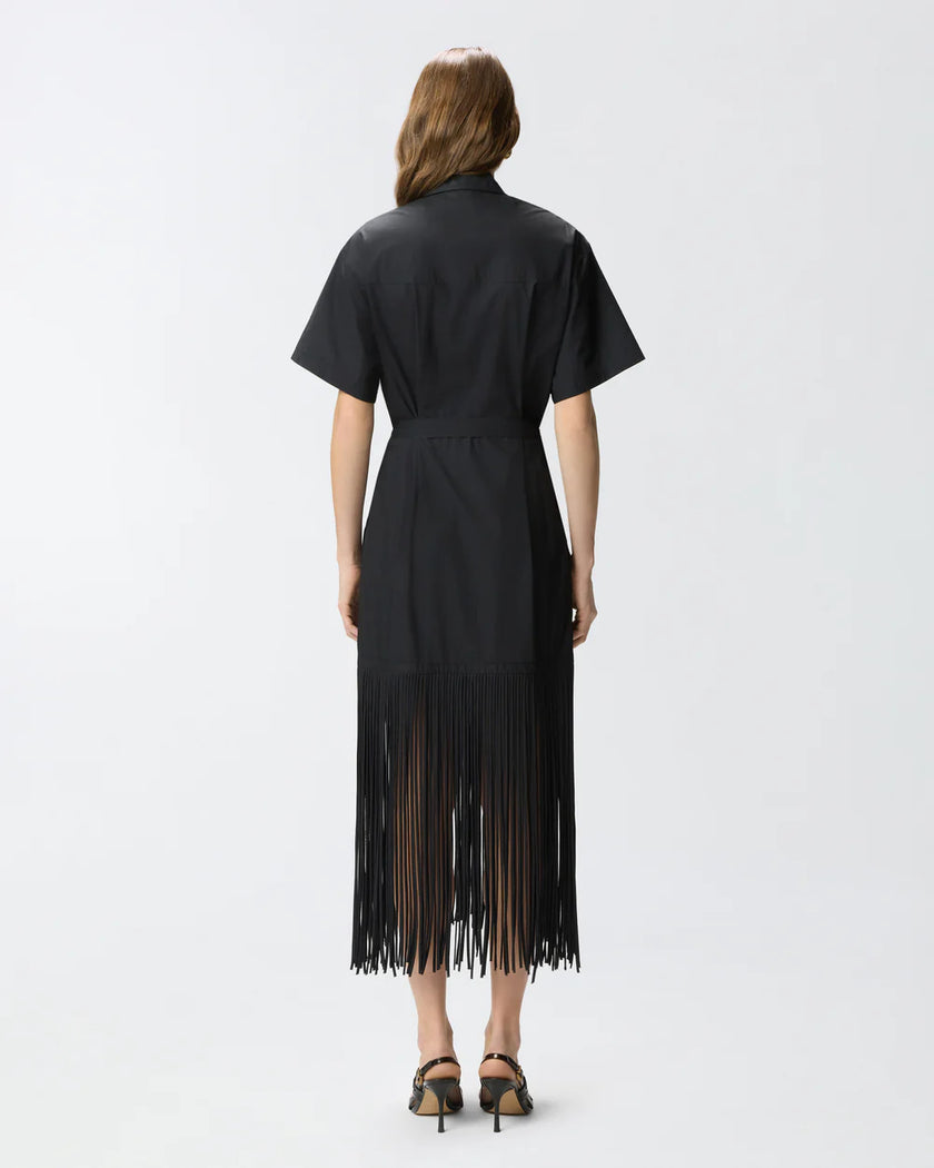 PINKO- Long Shirt Dress w/ Fringing & Metallic Details - Edit by Elaine Turner