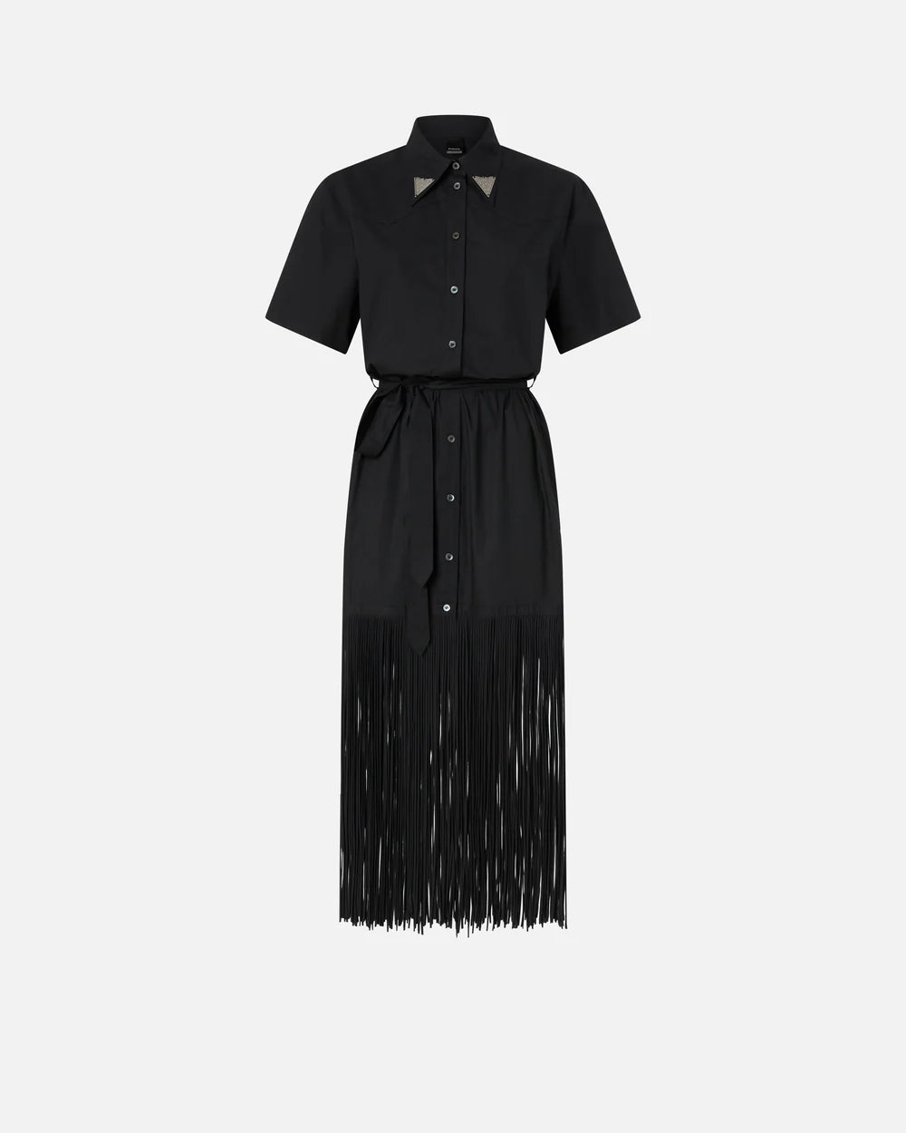 PINKO- Long Shirt Dress w/ Fringing & Metallic Details - Edit by Elaine Turner