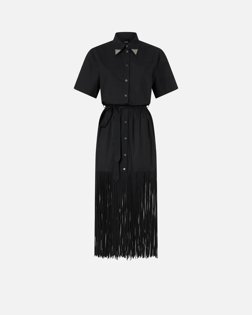 PINKO- Long Shirt Dress w/ Fringing & Metallic Details - Edit by Elaine Turner
