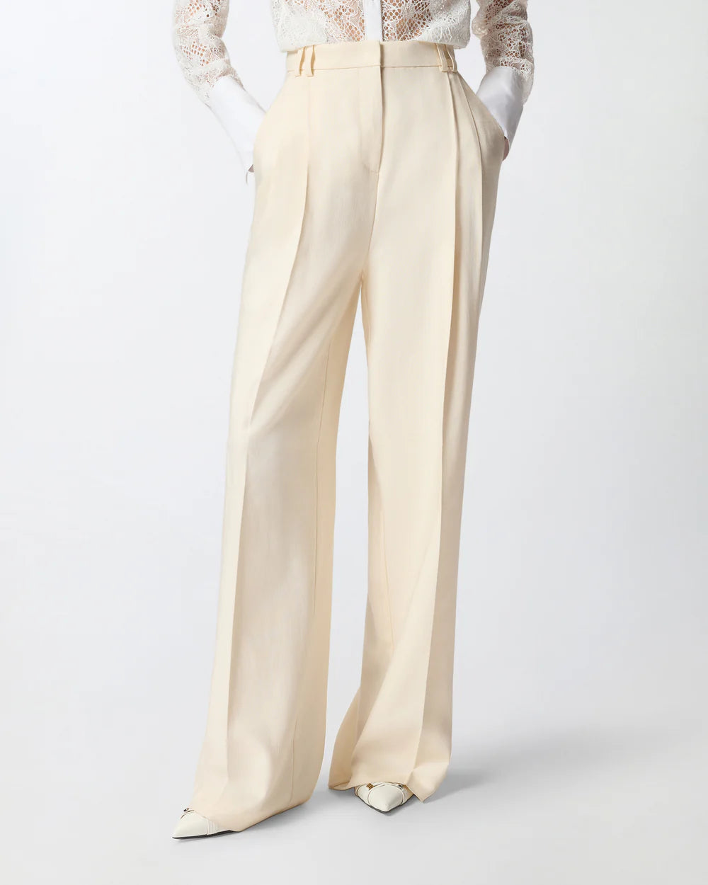 PINKO- Straight Cut Trousers w/ Pressed Pleat Detail - Edit by Elaine Turner