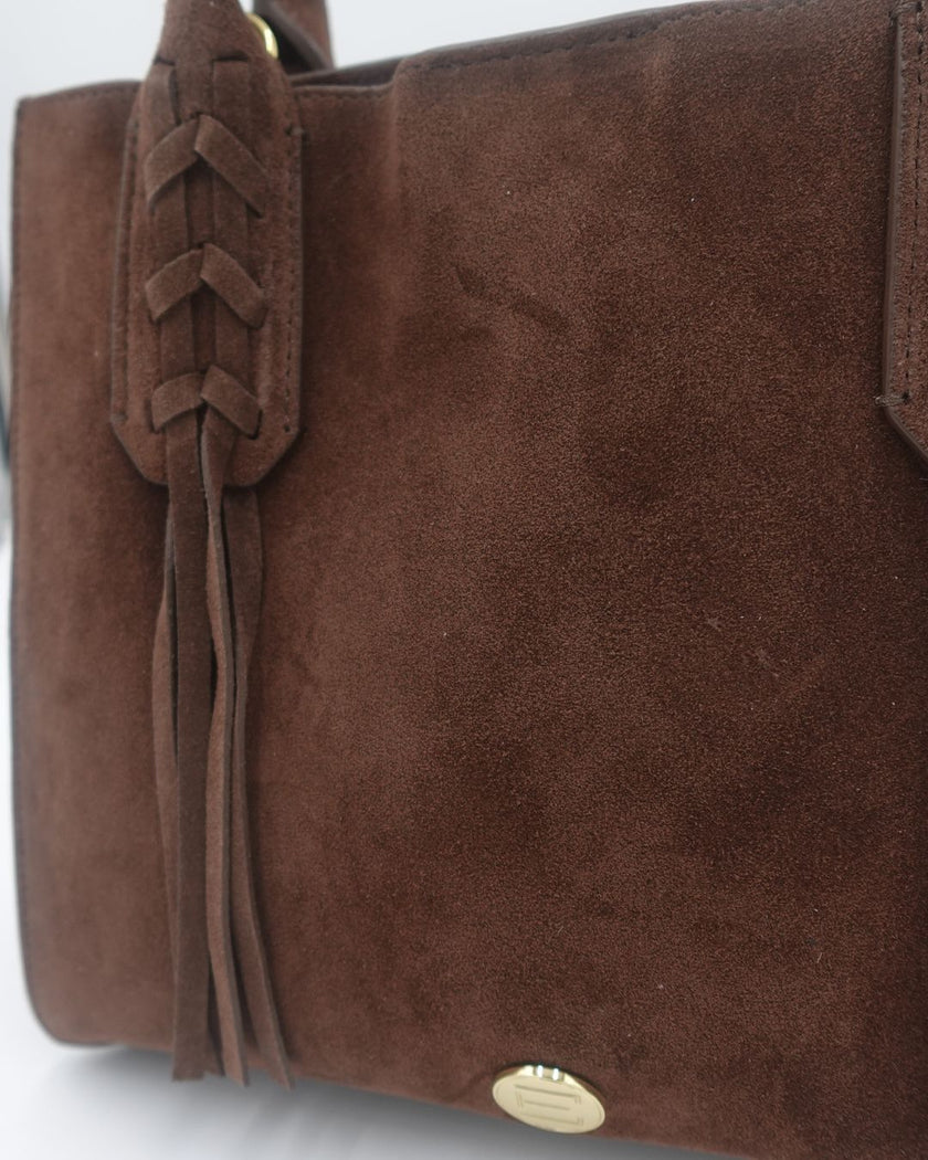 Mauney Satchel Bag- Brown Suede Fringe