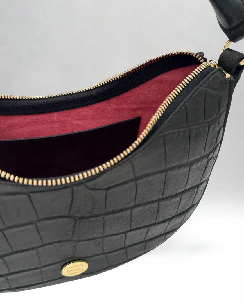 Sawyer Shoulder Bag- Black Croc