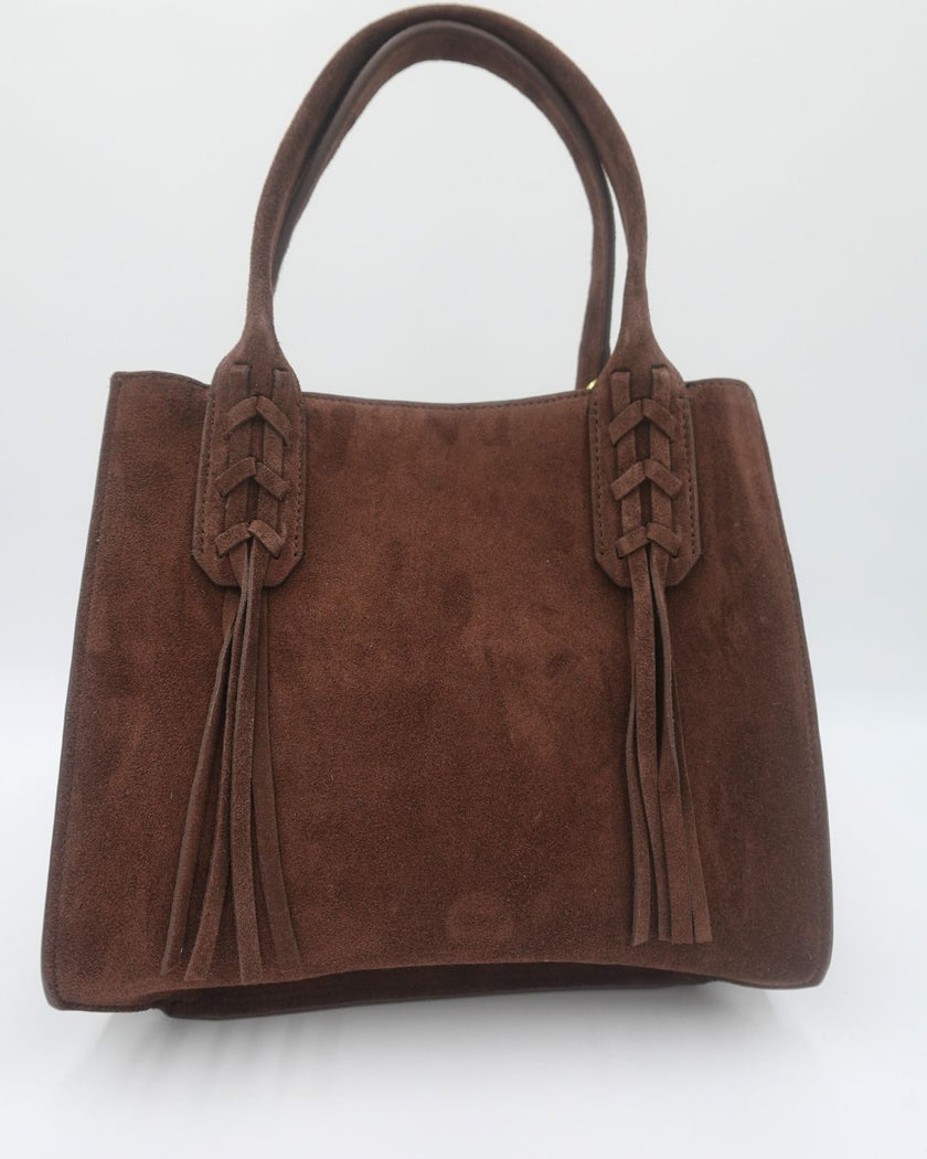 Mauney Satchel Bag- Brown Suede Fringe