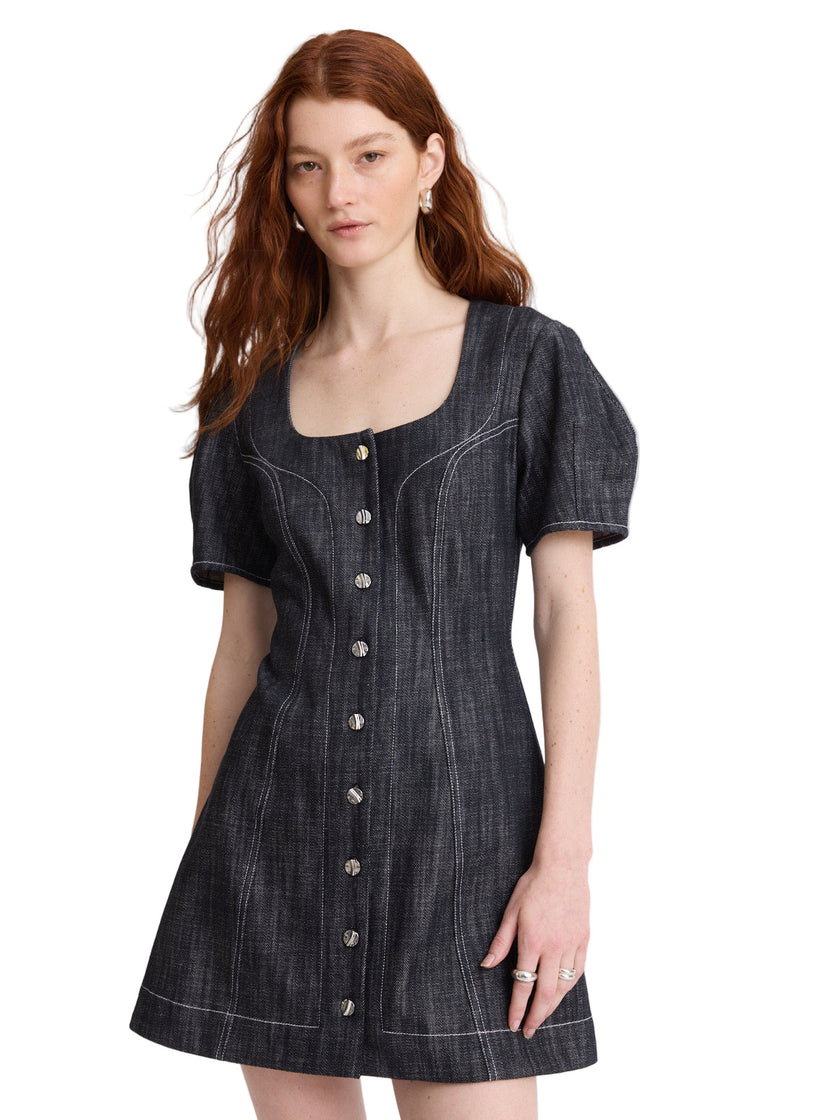 Apron Puff Sleeve Mini Dress