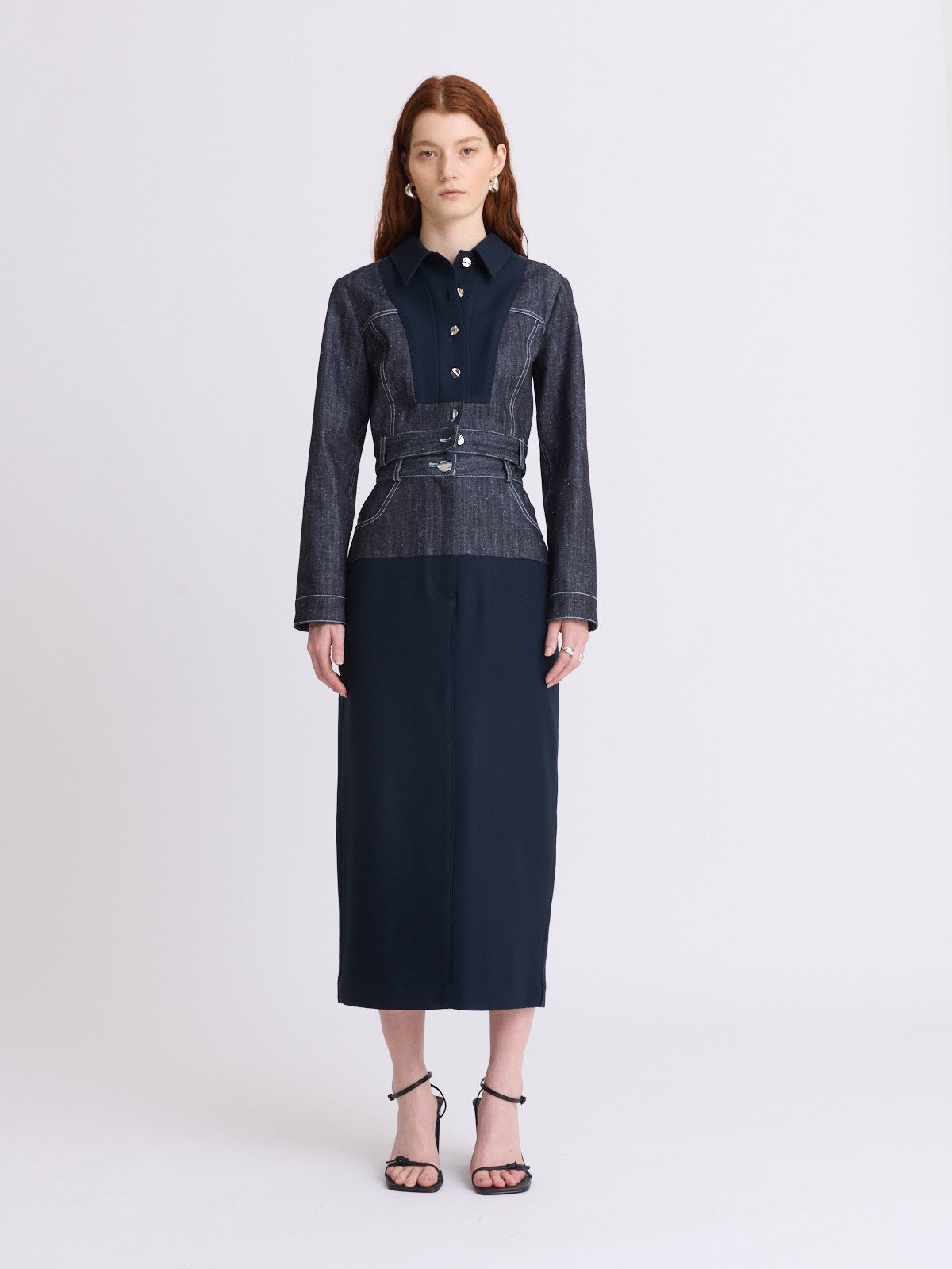 Denim Combo Midi Skirt