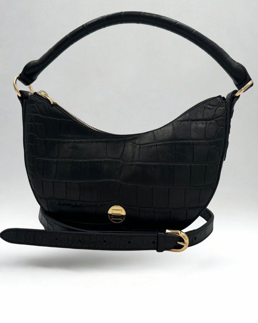 Sawyer Shoulder Bag- Black Croc