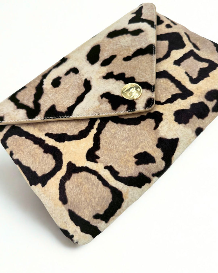 Bella Clutch- Ocelot Snow Leopard Haircalf
