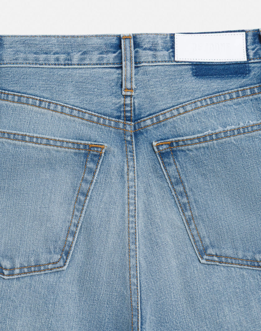 High Rise Wide Leg Cuff Denim Jeans- Vintage Biker Blue