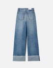 High Rise Wide Leg Cuff Denim Jeans- Vintage Biker Blue