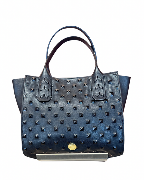 Mauney Satchel Bag- Black Embossed Studded Leather