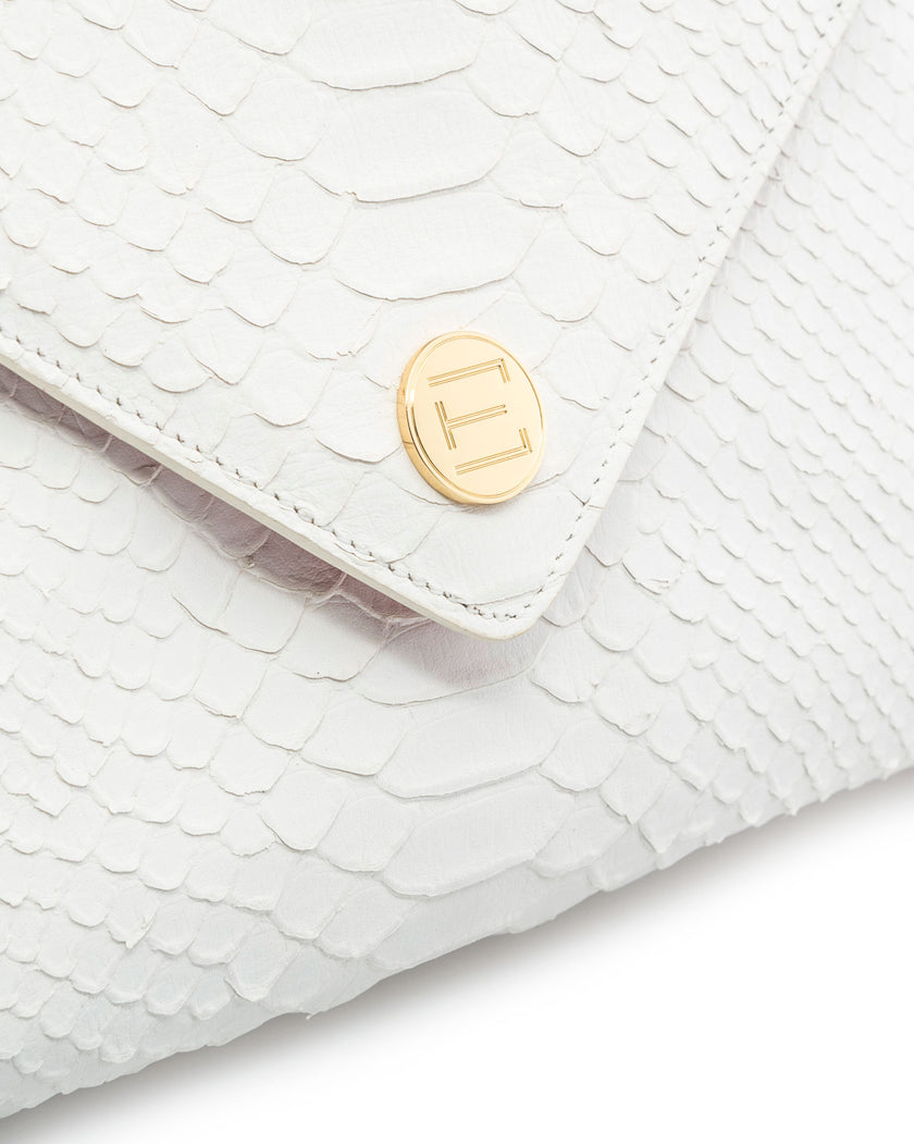 Elaine Turner- Bella Clutch- Cloud White Snake