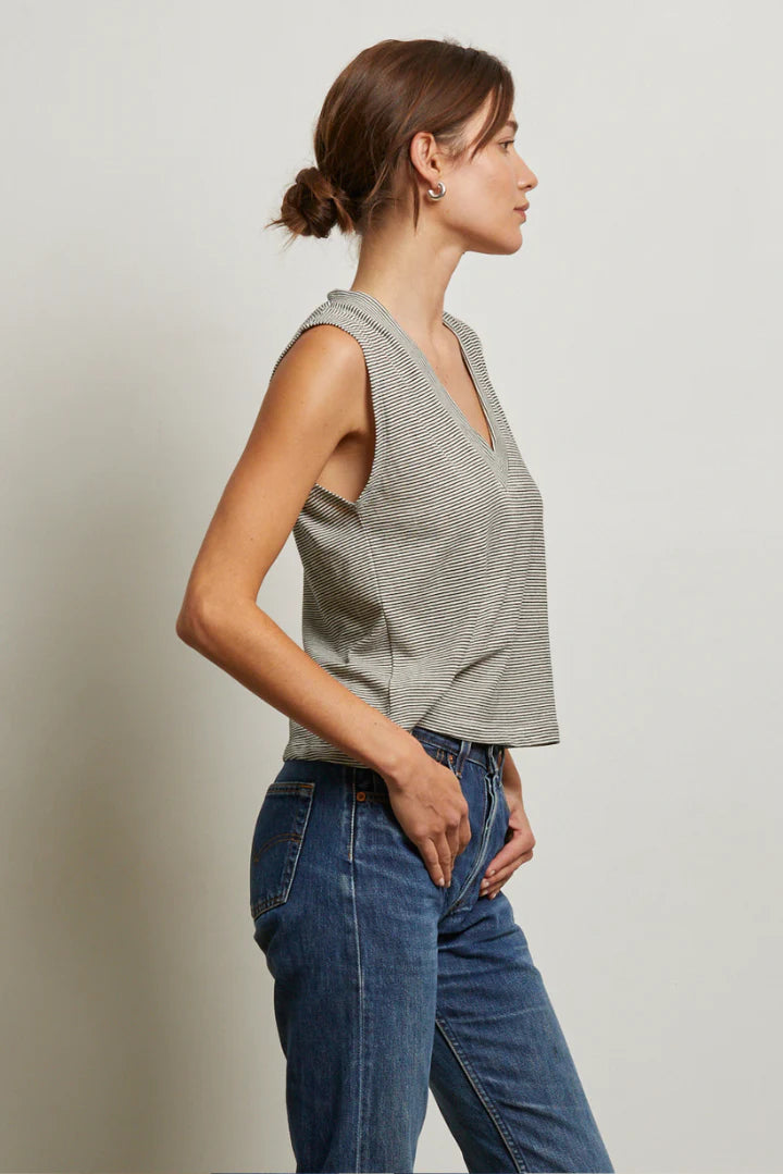 Lucy Stripe Linen Jersey V-Neck Tank