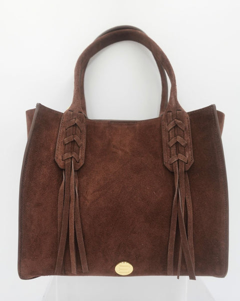 Mauney Satchel Bag- Brown Suede Fringe