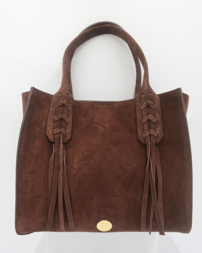 Mauney Satchel Bag- Brown Suede Fringe