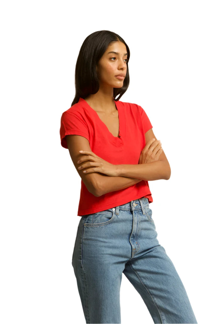 Alanis Recycled Cotton V Neck- Poppy Red