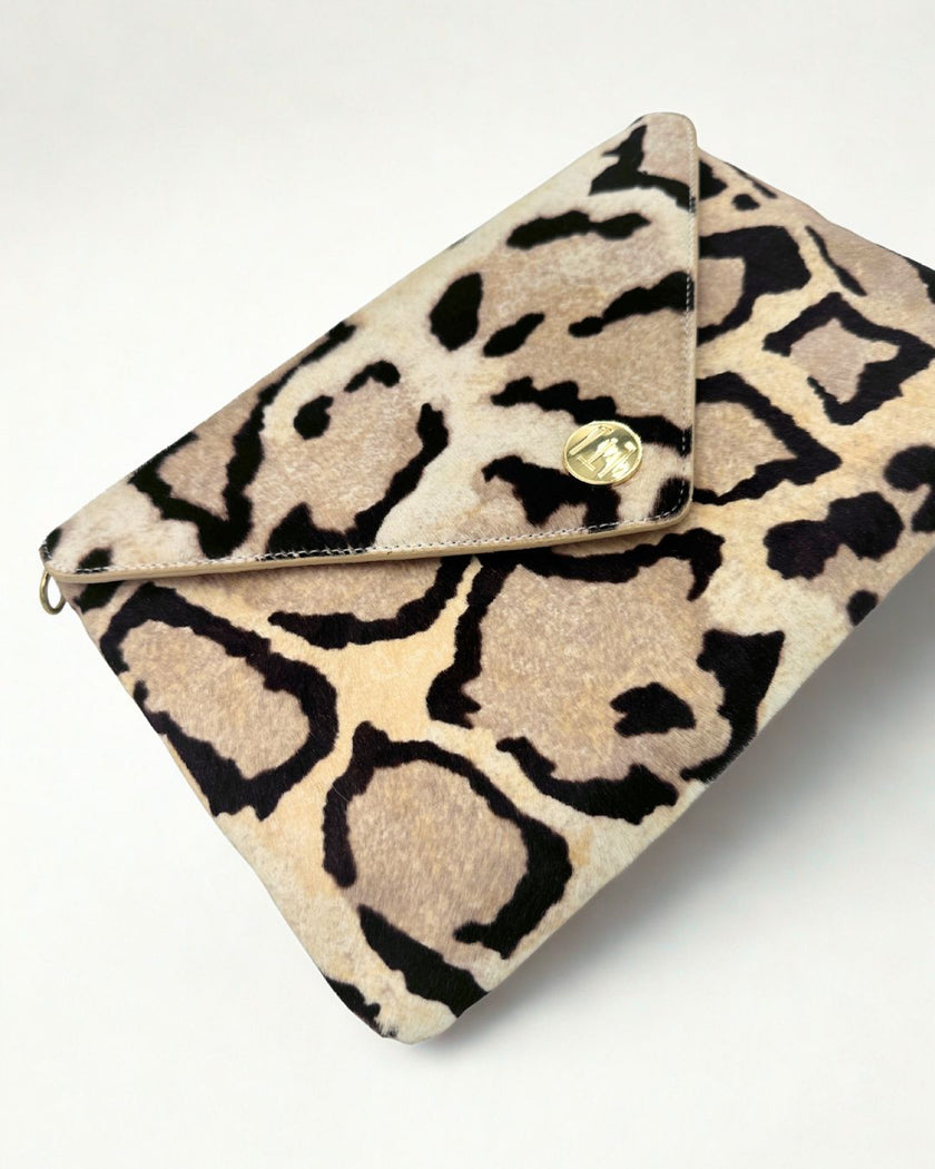 Bella Clutch- Ocelot Snow Leopard Haircalf