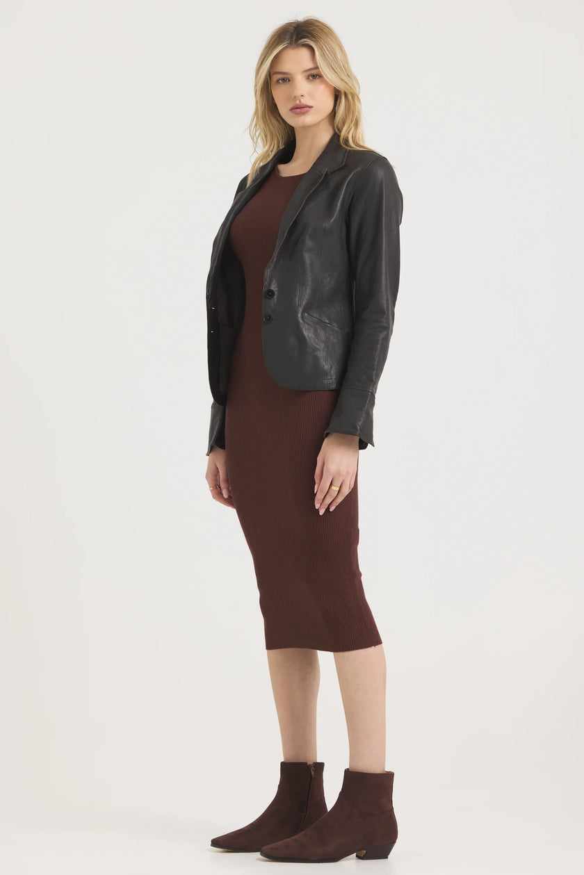 Amelia Wrinkled Leather Jacket- Chocolate