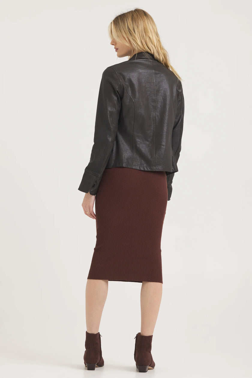 Amelia Wrinkled Leather Jacket- Chocolate