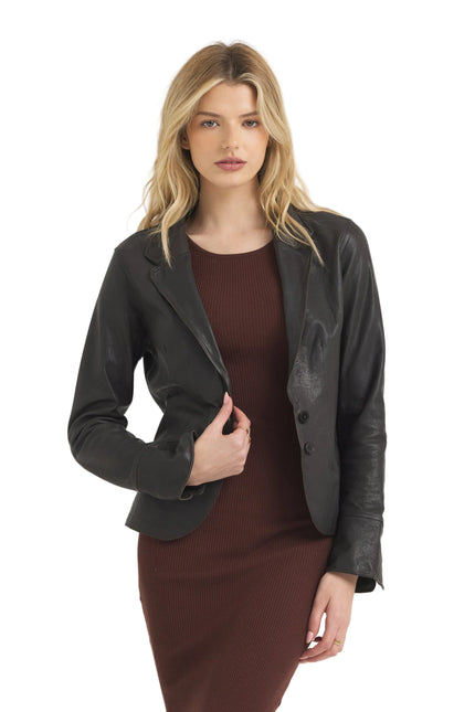 Amelia Wrinkled Leather Jacket- Chocolate