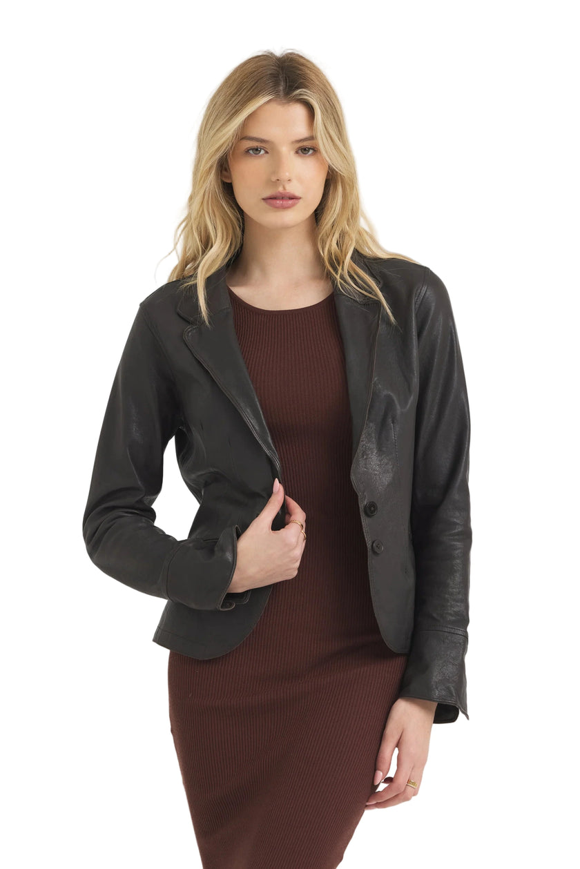 Amelia Wrinkled Leather Jacket- Chocolate
