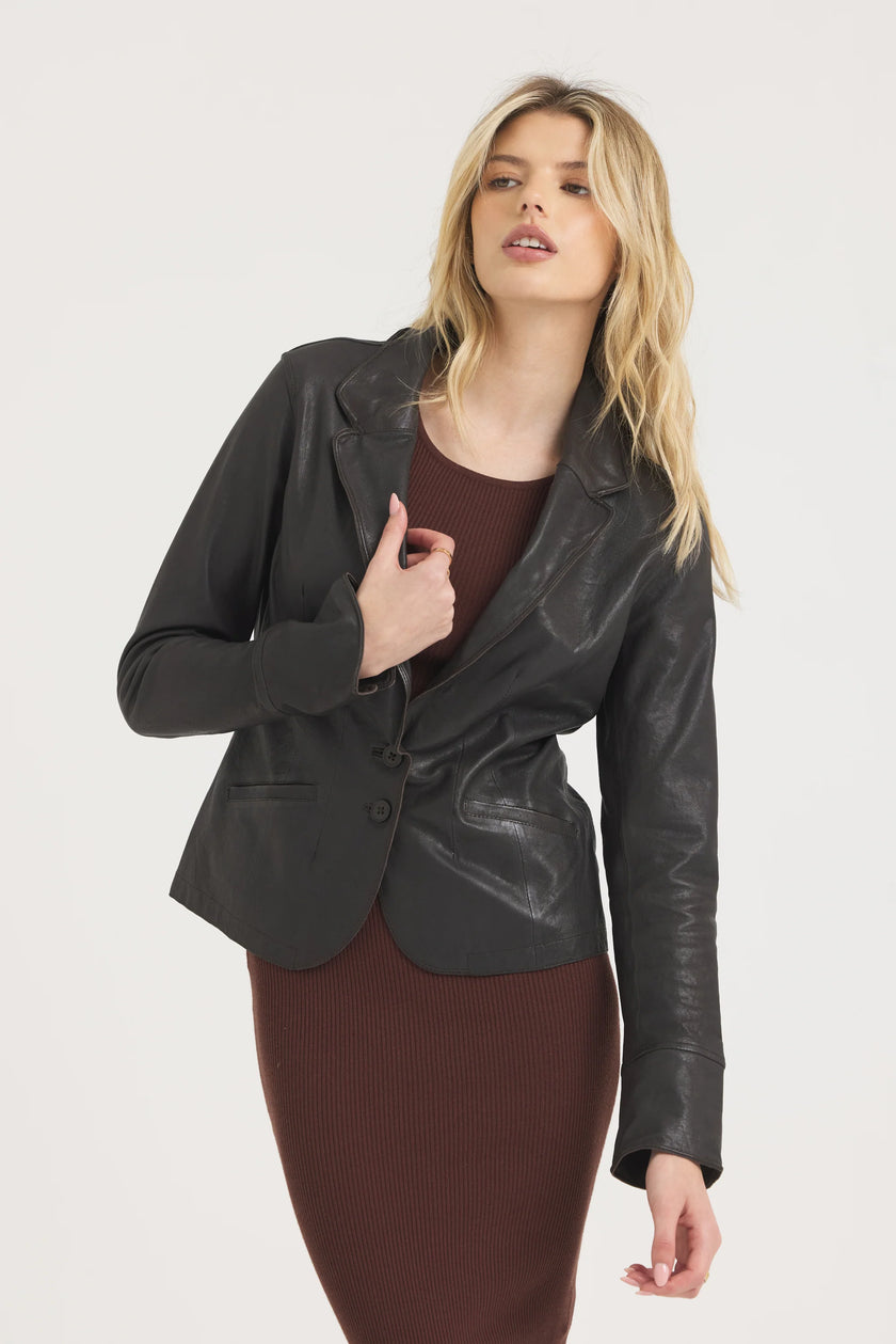Amelia Wrinkled Leather Jacket- Chocolate