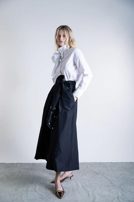 Taffeta Pants Skirt with Bow and Floral Sequins