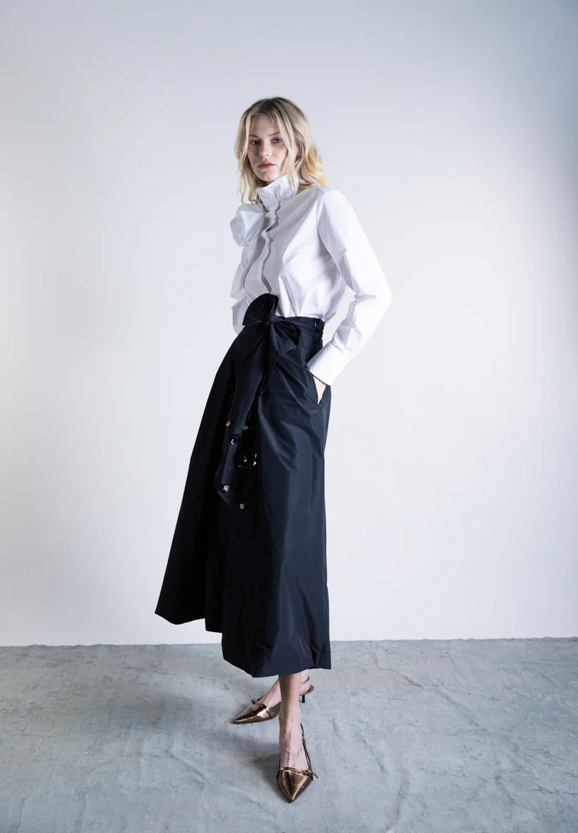 Taffeta Pants Skirt with Bow and Floral Sequins