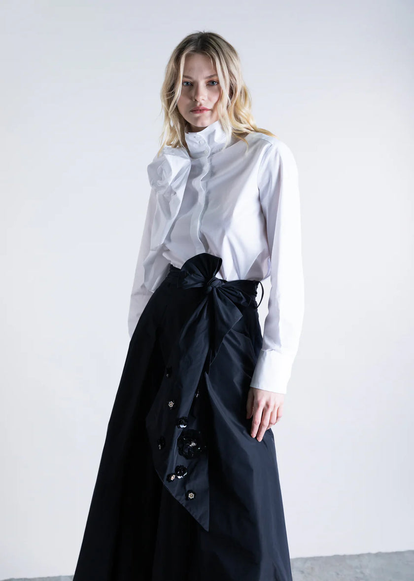 Taffeta Pants Skirt with Bow and Floral Sequins