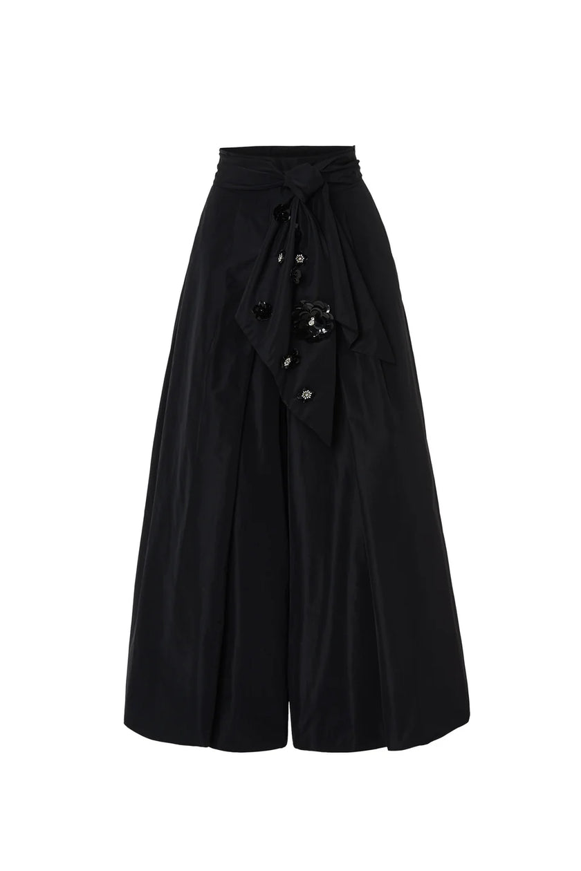 Taffeta Pants Skirt with Bow and Floral Sequins