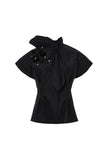 Cropped Fitted Shirt with Ring Collar & Sequin Floral Detail