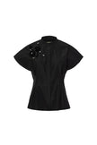 Cropped Fitted Shirt with Ring Collar & Sequin Floral Detail